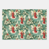 レトロヴィンテージクリスマス天使と花 ラッピングペーパーシート (正面)