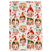 レトロヴィンテージクリスマス小妖精や小人顔 ミディアムペーパーバッグ (正面)