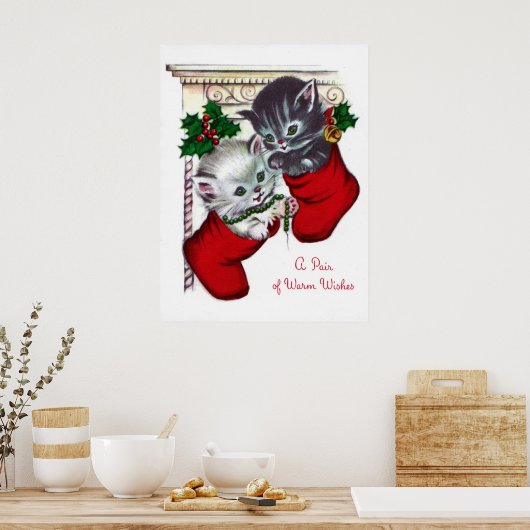 レトロヴィンテージクリスマス猫ちゃんホリデーポスター ポスター (キッチン)