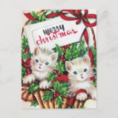 レトロヴィンテージクリスマス猫好き シーズンポストカード (正面)
