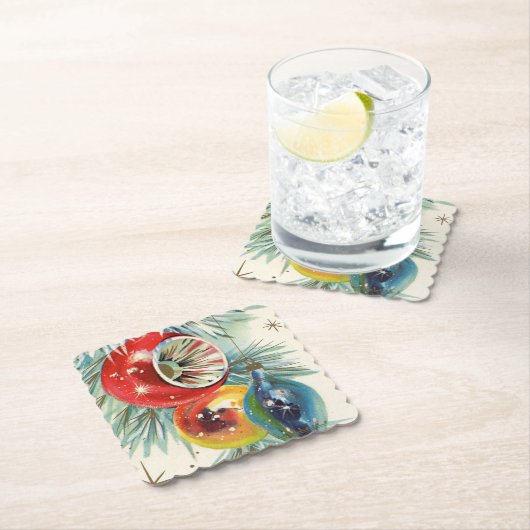 レトロヴィンテージクリスマス球根パーティーコースター ペーパーコースター (インサイチュ)