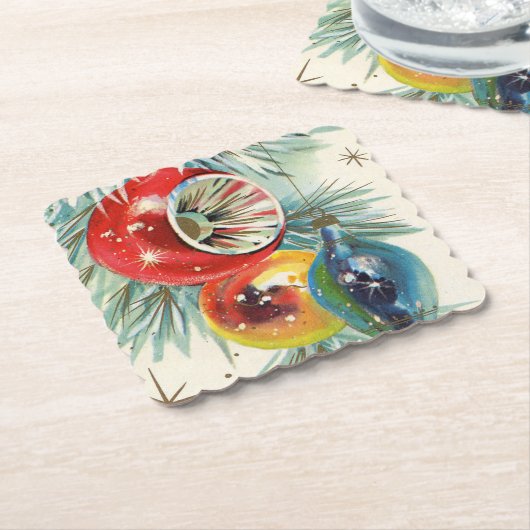 レトロヴィンテージクリスマス球根パーティーコースター ペーパーコースター (アングル)