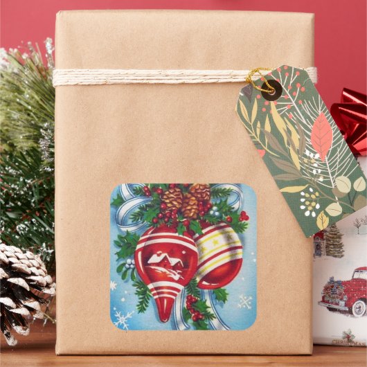 レトロヴィンテージクリスマス球根ホリデーシール スクエアシール (クリスマス)