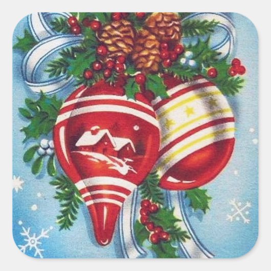 レトロヴィンテージクリスマス球根ホリデーシール スクエアシール (正面)