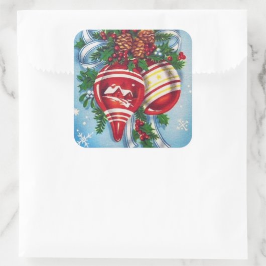 レトロヴィンテージクリスマス球根ホリデーシール スクエアシール (バッグ)