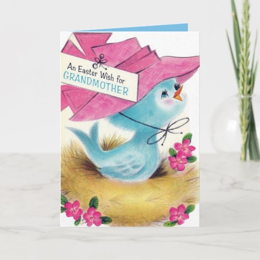 レトロヴィンテージクリスマス祖母の鳥 シーズンカード (正面)