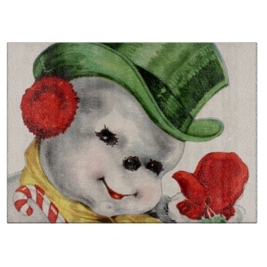 レトロヴィンテージクリスマス雪だるまのカッティングボード カッティングボード (正面)