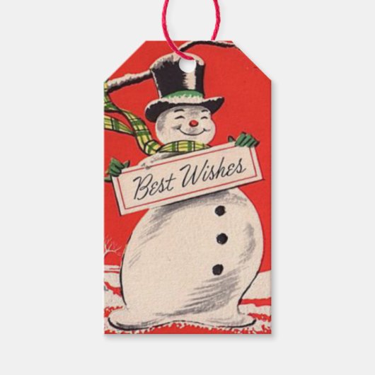 レトロヴィンテージクリスマス雪だるまウィズズ ギフトタグ (正面)