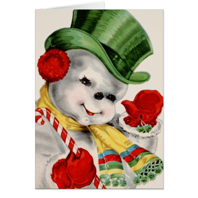 レトロヴィンテージクリスマス雪だるまカスタマイズ可能カード (正面)