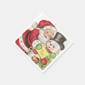 レトロヴィンテージクリスマス雪だるまサンタホリデイ スタンダードカクテルナプキン (角)