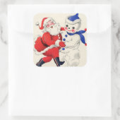 レトロヴィンテージクリスマス雪だるまサンタ スクエアシール (バッグ)