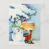 レトロヴィンテージクリスマス雪だるまスコッチドッグ シーズンポストカード (正面)