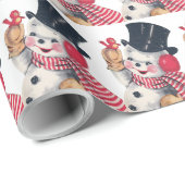 レトロヴィンテージクリスマス雪だるまタイルパーティー ラッピングペーパー (ロールコーナー)