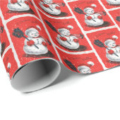 レトロヴィンテージクリスマス雪だるまタイルパーティー ラッピングペーパー (ロールコーナー)
