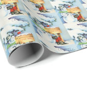 レトロヴィンテージクリスマス雪だるまタイルパーティー ラッピングペーパー (ロールコーナー)