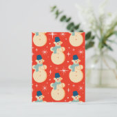 レトロヴィンテージクリスマス雪だるまパターンパーティー ポストカード (スタンド正面)