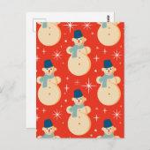 レトロヴィンテージクリスマス雪だるまパターンパーティー ポストカード (正面/裏面)
