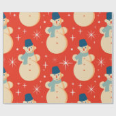 レトロヴィンテージクリスマス雪だるまパターンパーティー ラッピングペーパー (フラット)