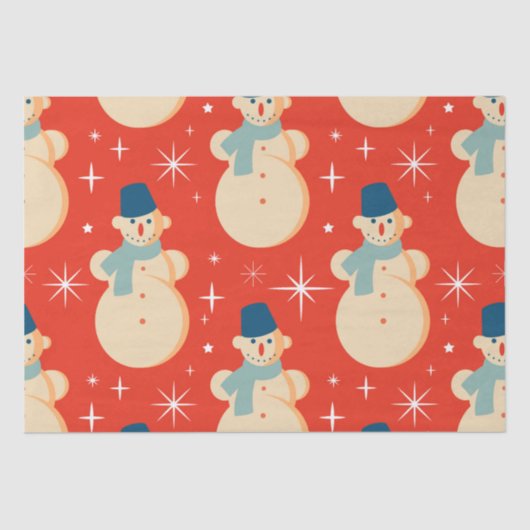 レトロヴィンテージクリスマス雪だるまパターンパーティー 薄葉紙 (正面)