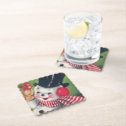レトロヴィンテージクリスマス雪だるまパーティーコースター ペーパーコースター (インサイチュ)