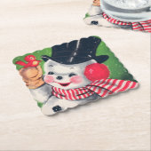 レトロヴィンテージクリスマス雪だるまパーティーコースター ペーパーコースター (アングル)