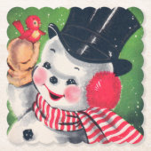 レトロヴィンテージクリスマス雪だるまパーティーコースター ペーパーコースター (正面)