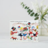 レトロヴィンテージクリスマス雪だるまファミリーホリデイ シーズンポストカード (スタンド正面)