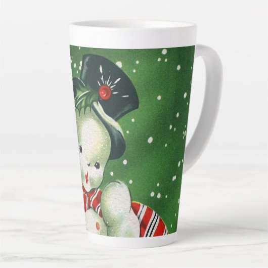 レトロヴィンテージクリスマス雪だるまホリデイ カフェラテマグ (右アングル)