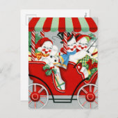 レトロヴィンテージクリスマス雪だるまホリデイ シーズンポストカード (正面/裏面)