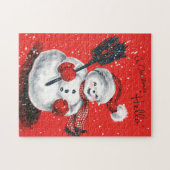 レトロヴィンテージクリスマス雪だるまホリデイ ジグソーパズル (横)