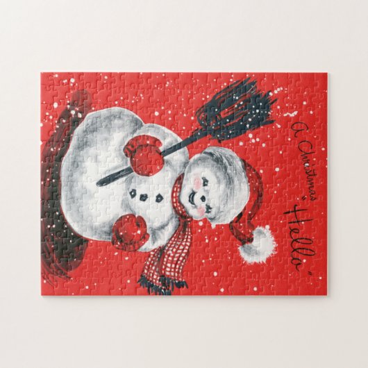 レトロヴィンテージクリスマス雪だるまホリデイ ジグソーパズル (横)