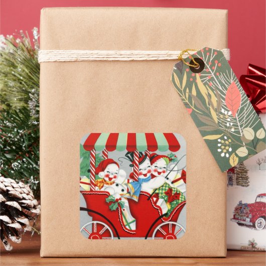 レトロヴィンテージクリスマス雪だるまホリデイ スクエアシール (クリスマス)