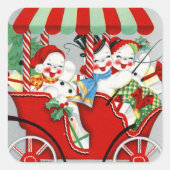 レトロヴィンテージクリスマス雪だるまホリデイ スクエアシール (正面)