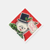レトロヴィンテージクリスマス雪だるまホリデイ スタンダードカクテルナプキン (角)