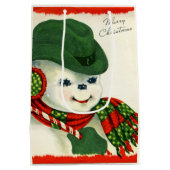 レトロヴィンテージクリスマス雪だるまホリデイ ミディアムペーパーバッグ (裏面)