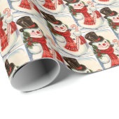 レトロヴィンテージクリスマス雪だるまホリデイ ラッピングペーパー (ロールコーナー)