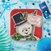 レトロヴィンテージクリスマス雪だるまホリデーパーティー ペーパープレート (パーティー)