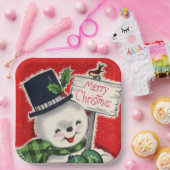 レトロヴィンテージクリスマス雪だるまホリデーパーティー ペーパープレート (パーティー)