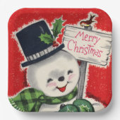 レトロヴィンテージクリスマス雪だるまホリデーパーティー ペーパープレート (正面)