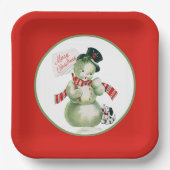 レトロヴィンテージクリスマス雪だるまホリデーパーティー ペーパープレート (正面)