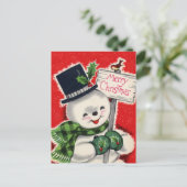 レトロヴィンテージクリスマス雪だるまホリデー葉書 シーズンポストカード (スタンド正面)