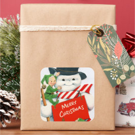 レトロヴィンテージクリスマス雪だるま小妖精や小人ホリデイ スクエアシール