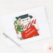 レトロヴィンテージクリスマス雪だるま小妖精や小人ホリデイ スクエアシール (封筒)