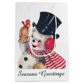 レトロヴィンテージクリスマス雪だるま追加メッセージ ミディアムペーパーバッグ (裏面)