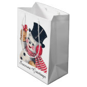 レトロヴィンテージクリスマス雪だるま追加メッセージ ミディアムペーパーバッグ (裏面アングル)