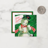 レトロヴィンテージクリスマス雪だるま追加文字 ノートカード (正面/裏面インサイチュ)