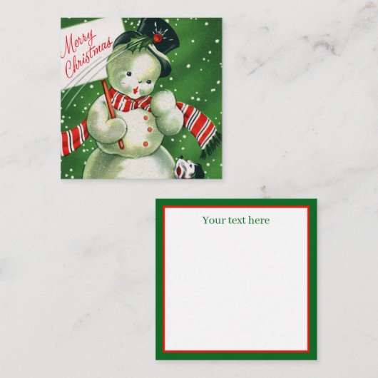レトロヴィンテージクリスマス雪だるま追加文字 ノートカード (正面/裏面)