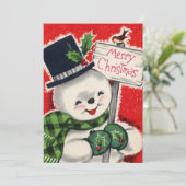 レトロヴィンテージクリスマス雪だるま追加気持ち シーズンカード (スタンド正面)