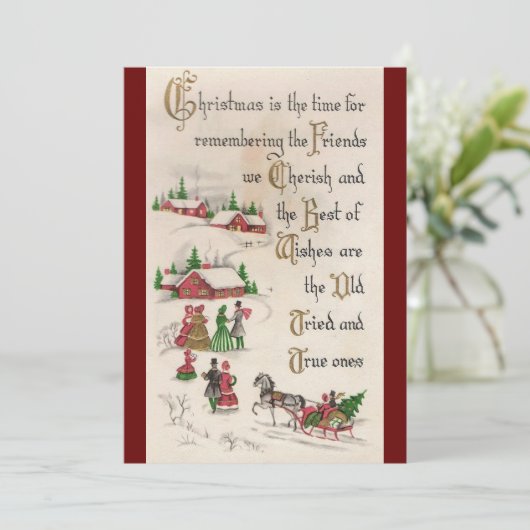 レトロヴィンテージクリスマス雪のシーンを記憶 シーズンカード (スタンド正面)