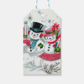 レトロヴィンテージクリスマス雪カップル休日 ギフトタグ (正面)
